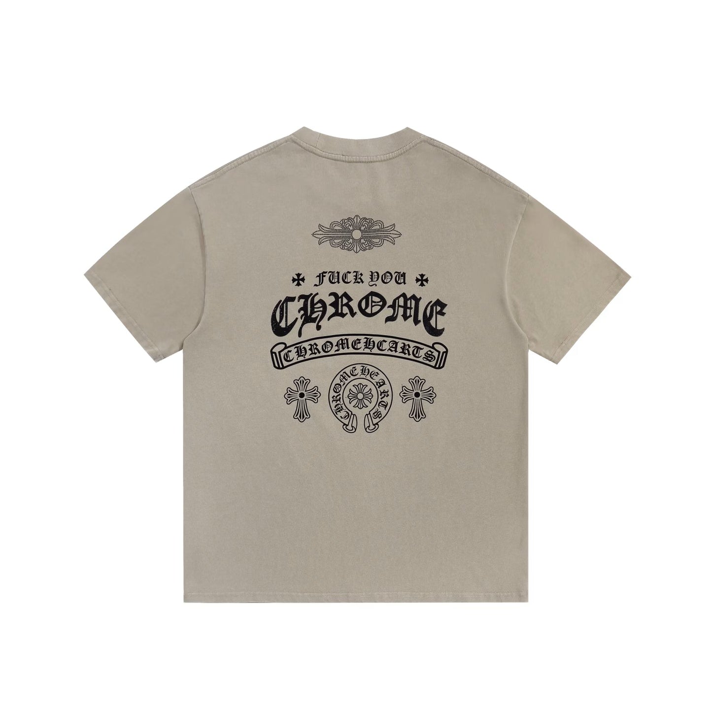 Fuck You Beige Horseshoe Logo Tee by Chrome Hearts