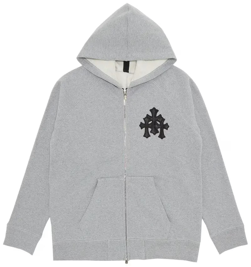 Triple Leather Cross Zip Up Hoodie by Chrome hearts