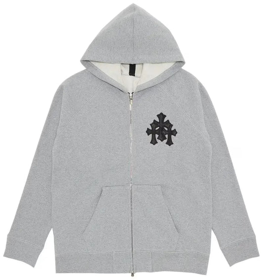Triple Leather Cross Zip Up Hoodie by Chrome hearts