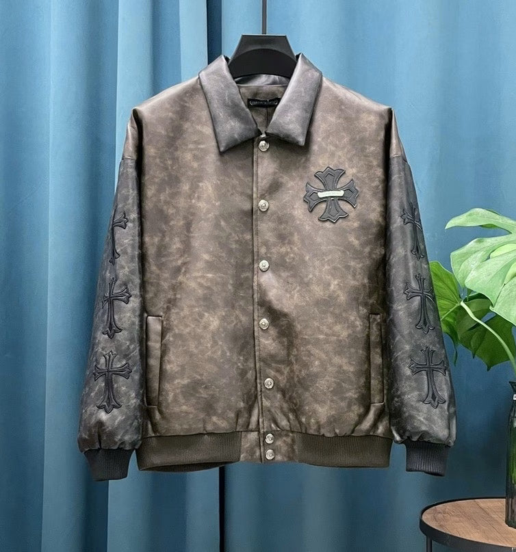 Chrome Hearts Vintage Cross Leather Jacket – Brown