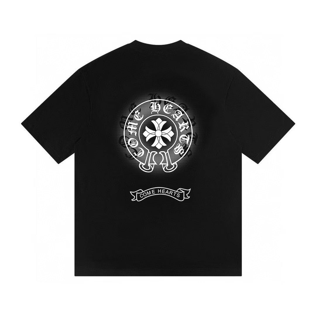 Horseshoe Floral Cross  Black T-Shirt by Chrome Hearts