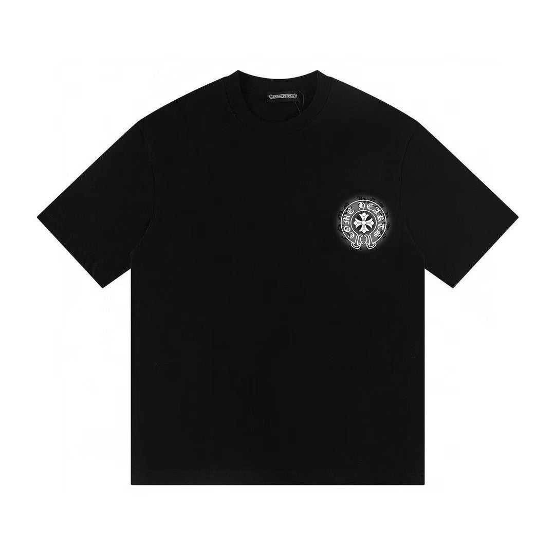 Horseshoe Floral Cross  Black T-Shirt by Chrome Hearts
