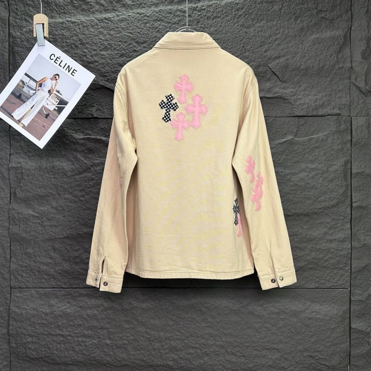 Jacket with Pink and Black Crosses by Chrome Hearts