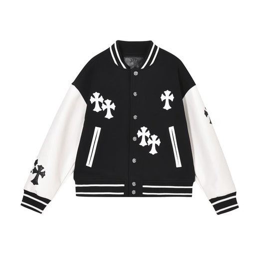Varsity Jacket Black/White Leather Sleeves by Chrome Hearts