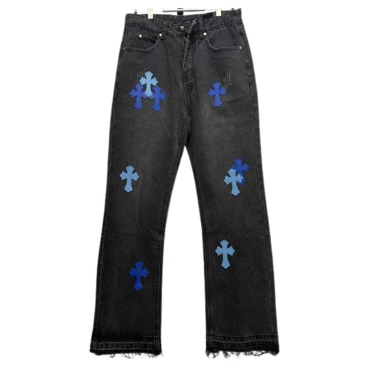 Black and Blue Cross Jeans by Chrome Hearts