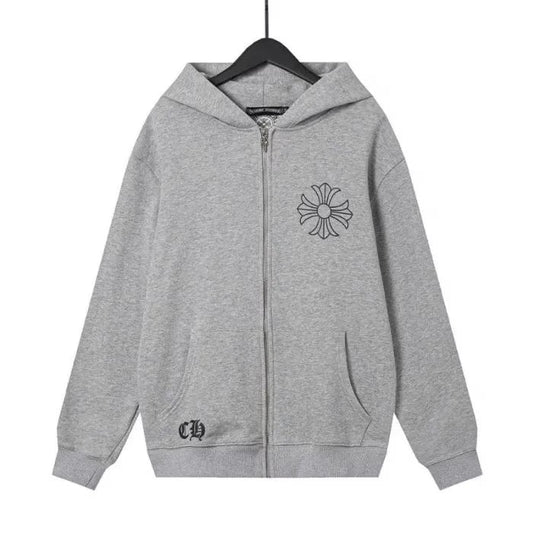 Grey Cross Floral Zip-up Hoodie by Chrome Hearts