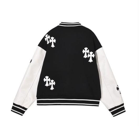 Varsity Jacket Black/White Leather Sleeves by Chrome Hearts