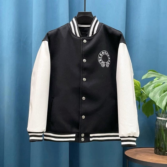 Horseshoe Logo Varsity Jacket (Black/White) by Chrome Hearts