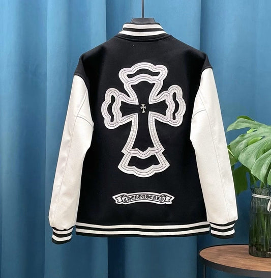 Horseshoe Logo Varsity Jacket (Black/White) by Chrome Hearts