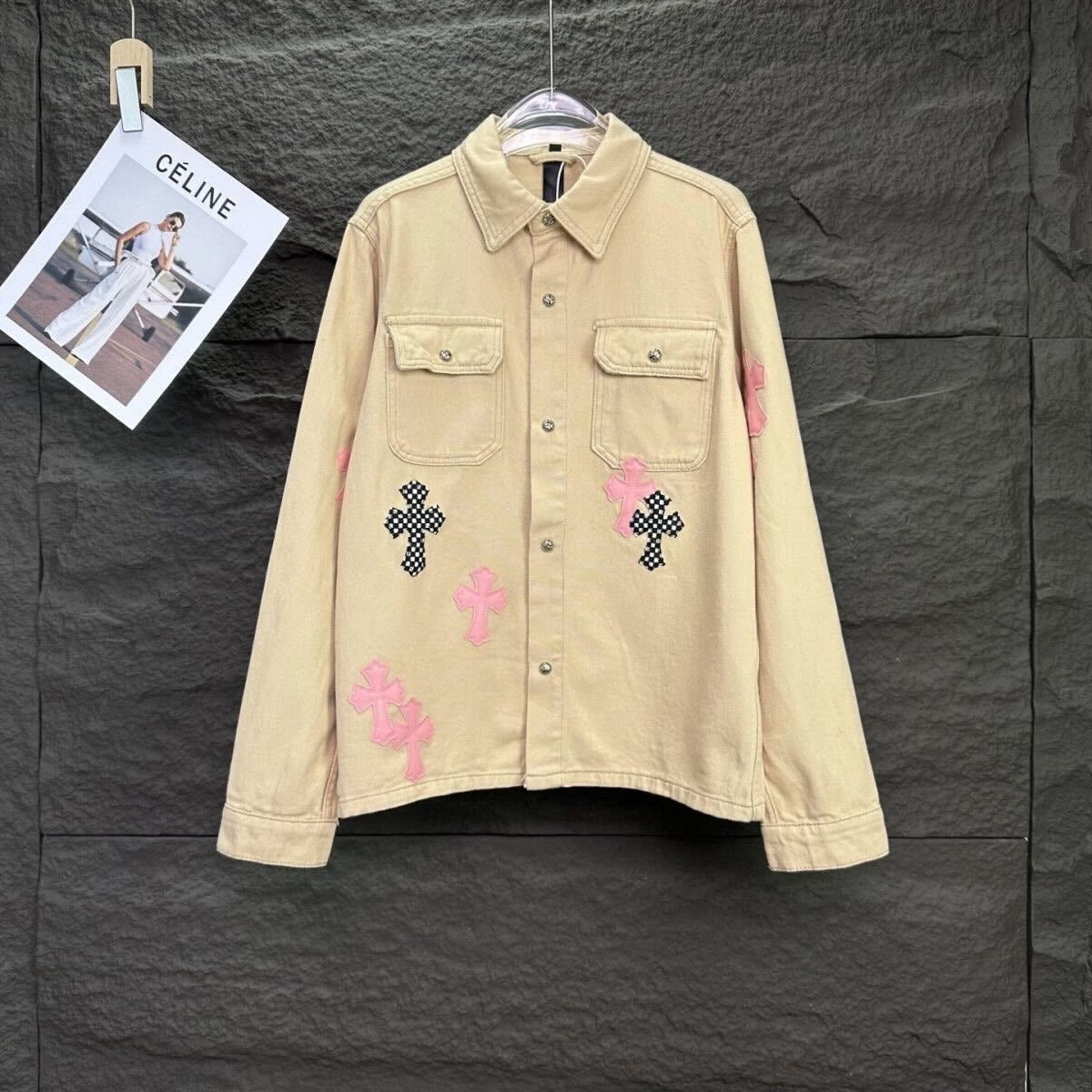 Jacket with Pink and Black Crosses by Chrome Hearts