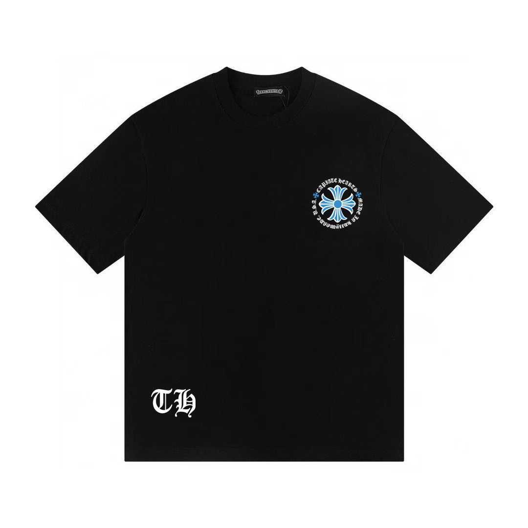 Blue Cross Logo Black T-Shirt by Chrome Hearts